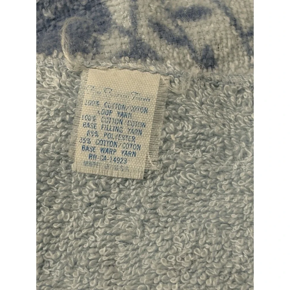 Butterfly Bath Towel/Washcloth/Blue/White/Cotton Vtg Retro MCM 70s